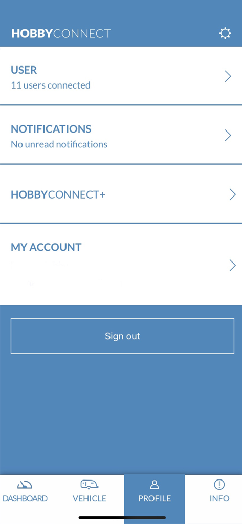 HobbyConnect-App-Profilbildschirm mit Konto- und Benachrichtigungseinstellungen