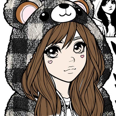 realistic girl in a bear hoodie