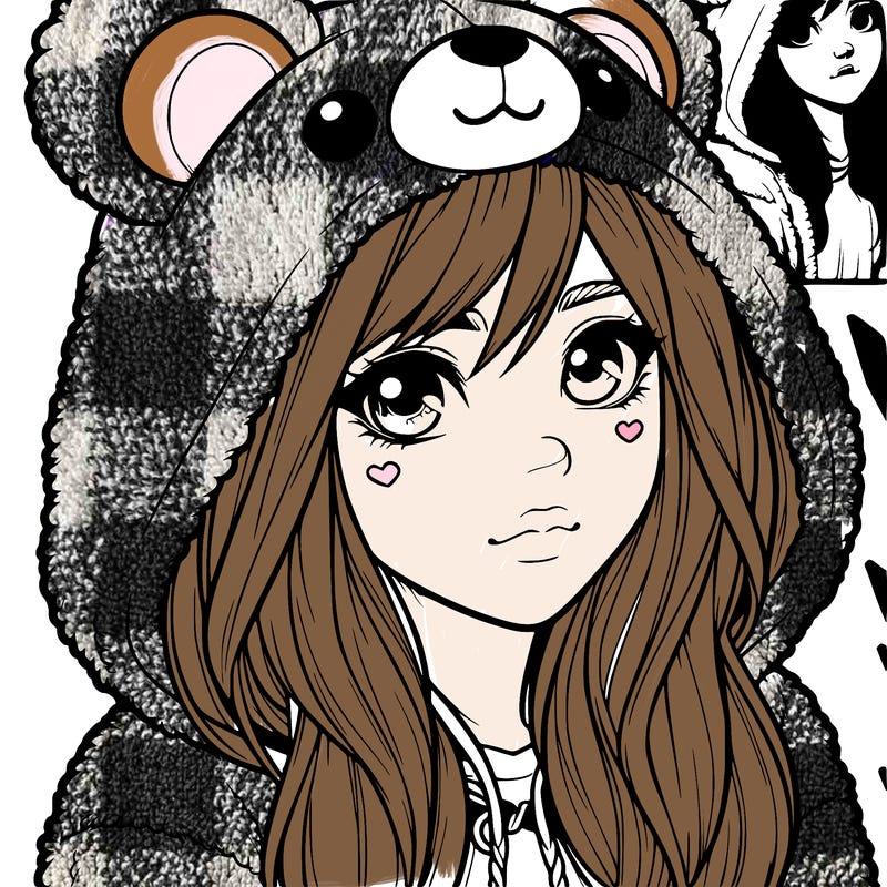realistic girl in a bear hoodie