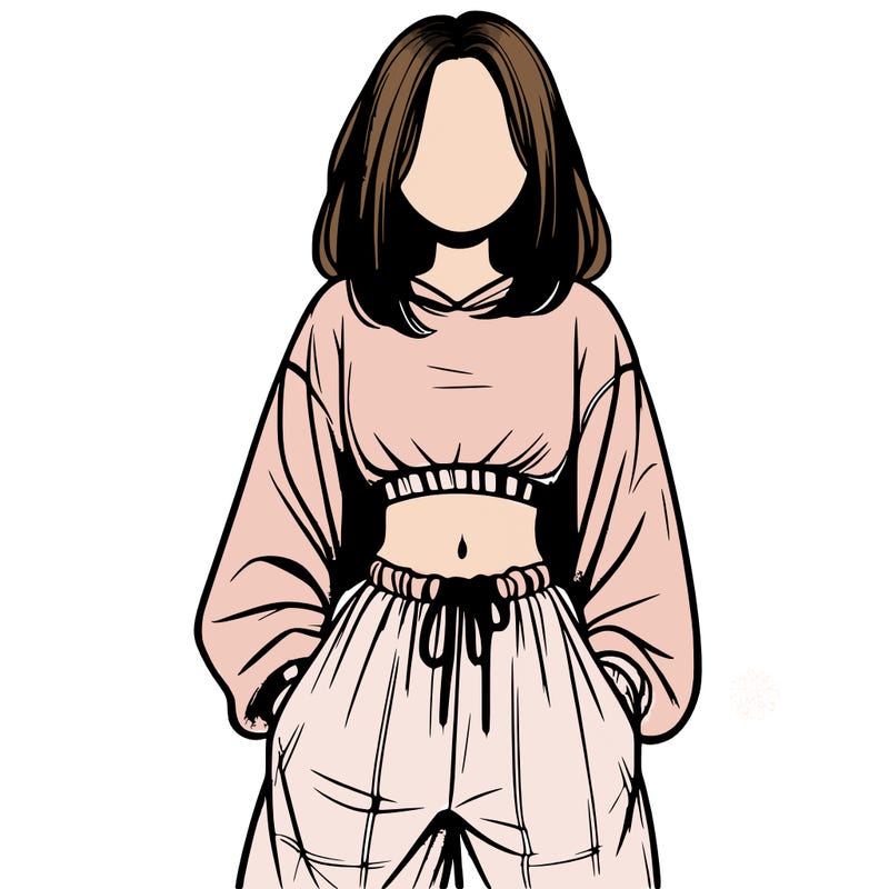 realistic girl faceless with baggy pants and a crop top