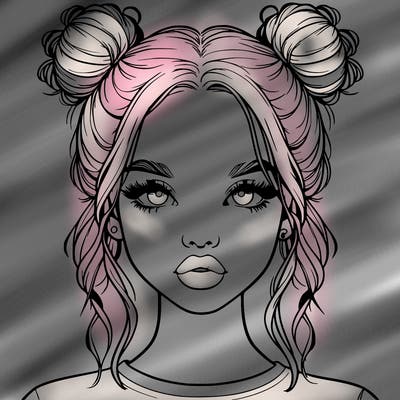 realistic girl with two buns in hair and lips