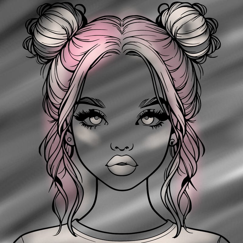 realistic girl with two buns in hair and lips