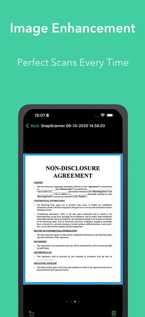 SnapScanner+ PDF, Docs & Cards - SnapScanner 이미지 향상 기능을 사용하여 비공개 계약서의 깔끔한 스캔.