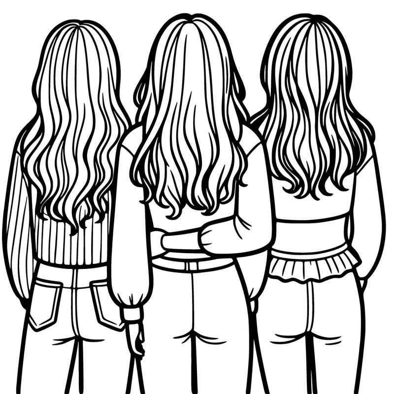 3 female friends standing together facing away from the camera