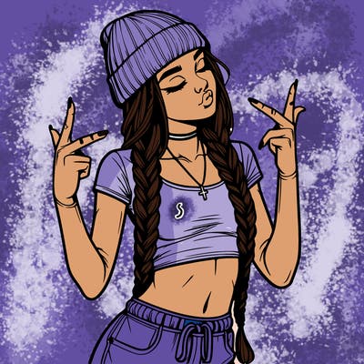 realistic teenage girl with braids and a beanie and crop top doing 🫶🏼