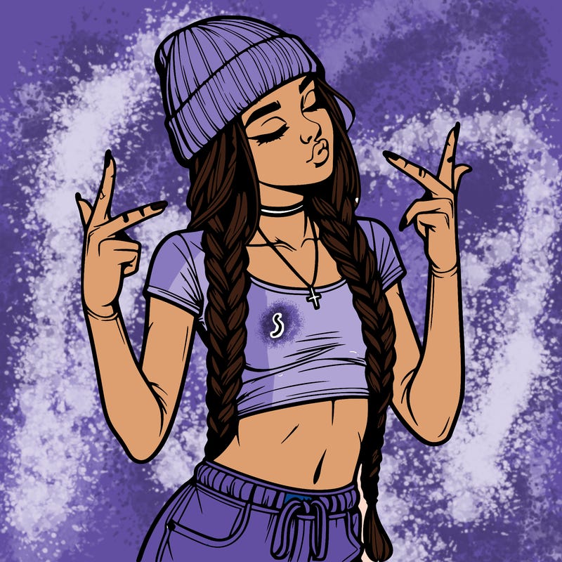 realistic teenage girl with braids and a beanie and crop top doing 🫶🏼