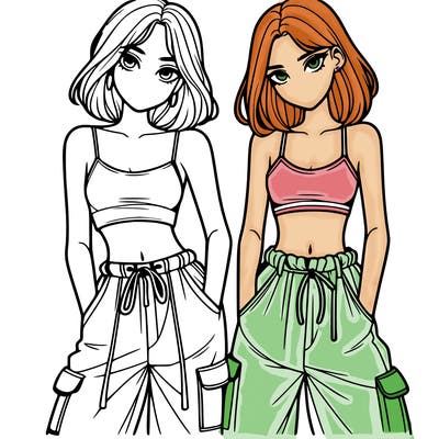 two girls with crop top with baggy pants