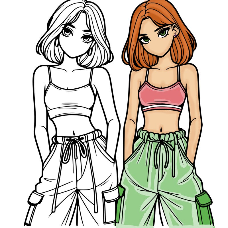 two girls with crop top with baggy pants