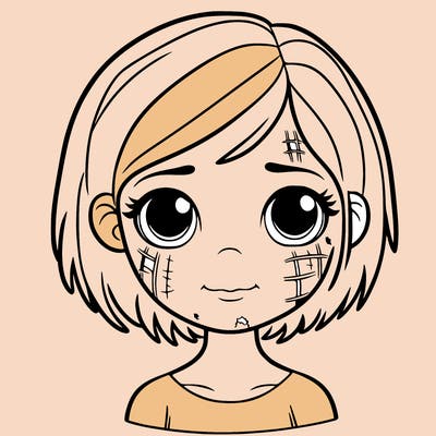girl with face scars and short hair