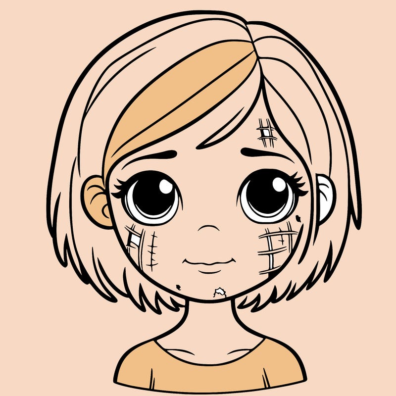 girl with face scars and short hair