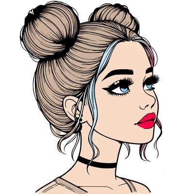 realistic girl with buns on the top of her head