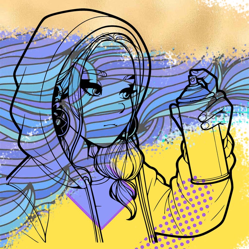 a realistic girl, spray painting