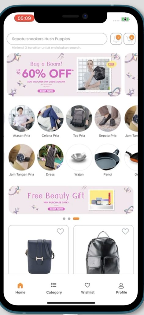 9to9 - 9to9 mobile app home screen showing fashion categories and promotional banners