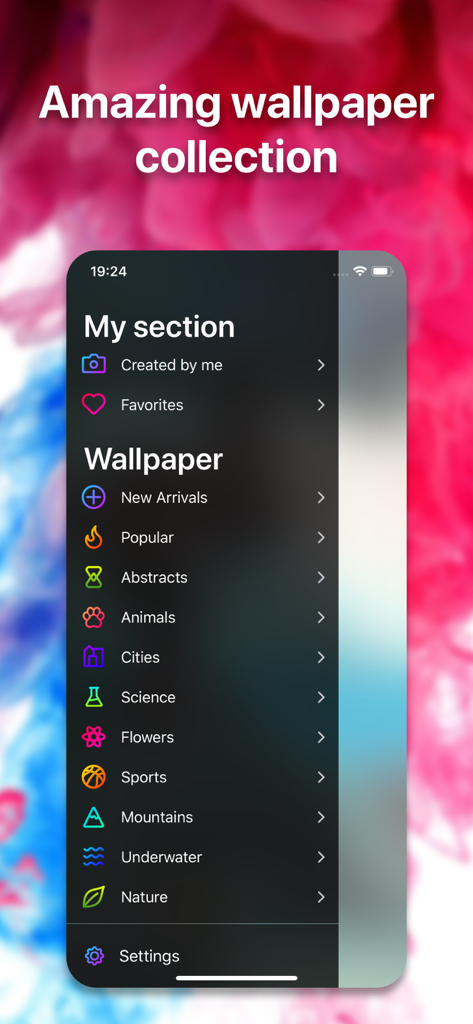 Live Wallpaper Maker: 4K Theme - A mobile app interface for Live Wallpaper Maker showing various wallpaper categories like Nature Animals and Abstracts