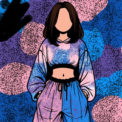 realistic girl faceless with baggy pants and a crop top