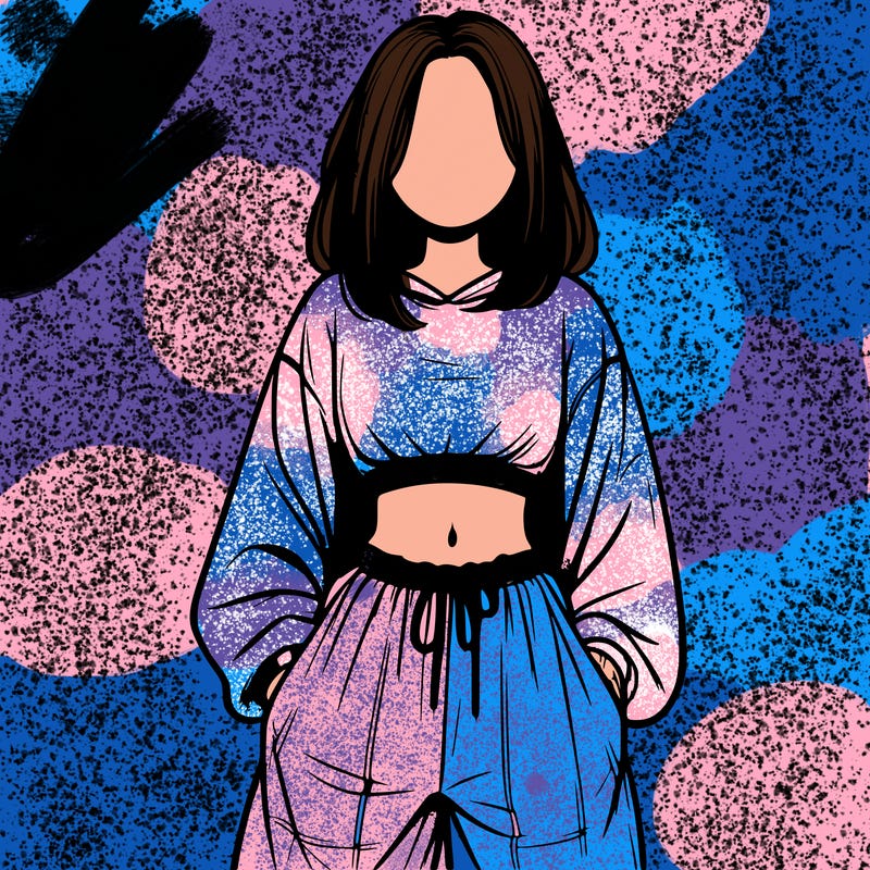 realistic girl faceless with baggy pants and a crop top