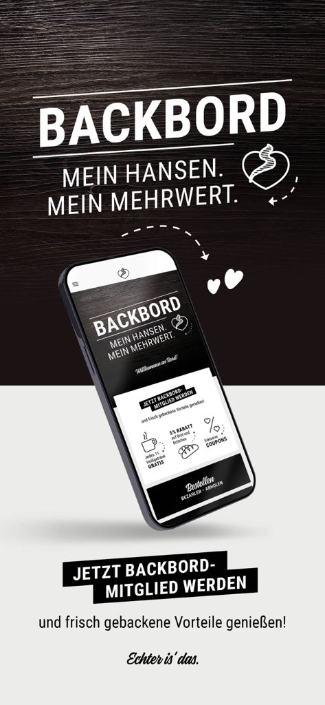 Backbord - Promotional image for the Backbord app showing bakery loyalty rewards and mobile ordering