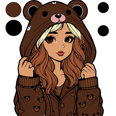 realistic girl in a animal pjs hoodie