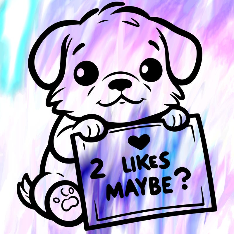 a puppy holding a sign that says 2 likes maybe?