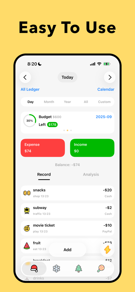 Daak - Budget & Money Tracker - Daak app interface showing daily expense tracking and budget overview with cute hand-drawn icons