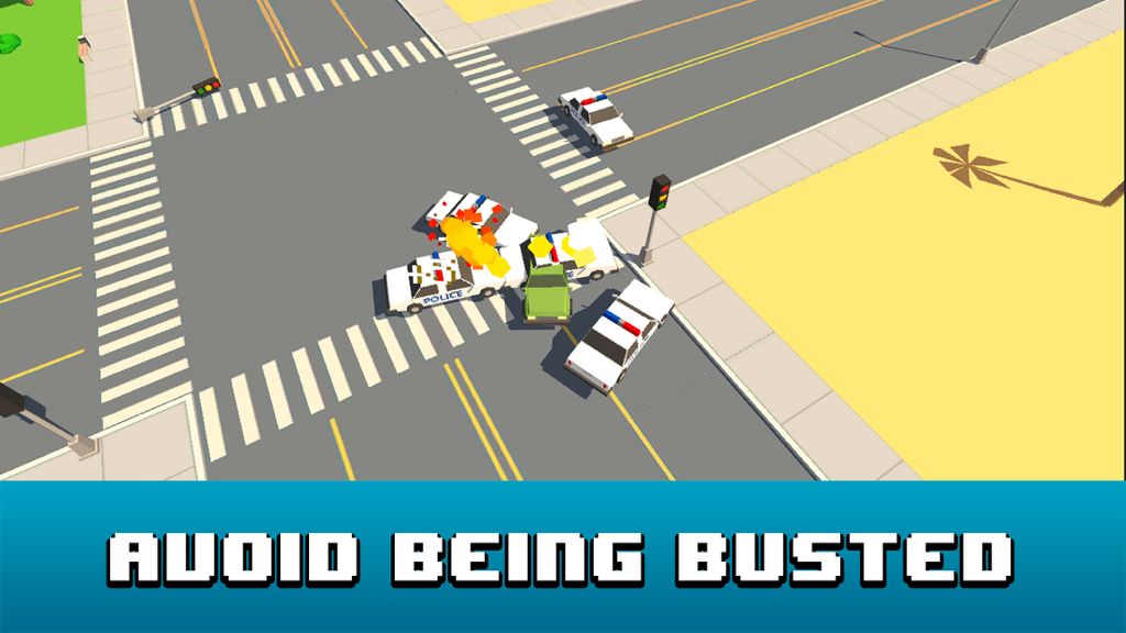 Smashy Car Race 3D: Pixel Cop Chase - Voxel city police chase with crashing cars and text Avoid Being Busted