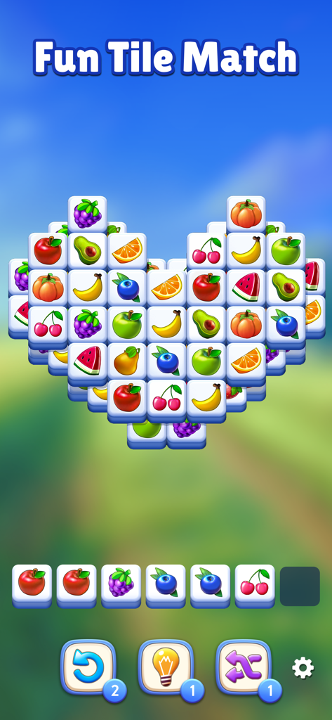 Heart shaped fruit tile match puzzle game screen