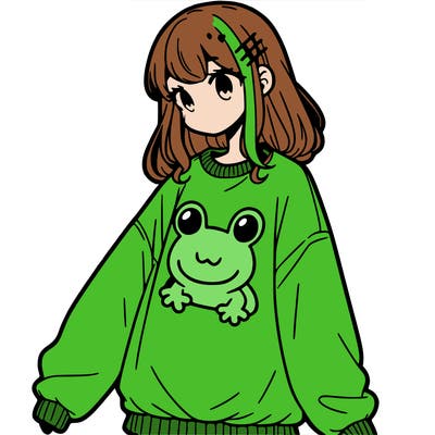 girl wearing frogging sweatshirt