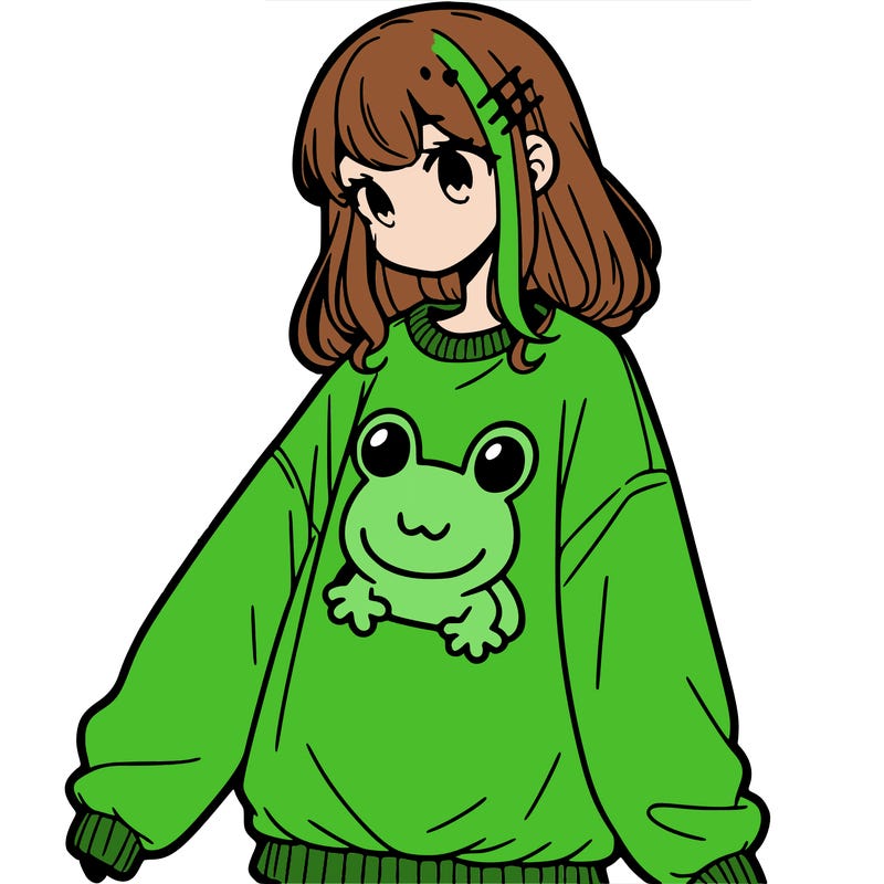 girl wearing frogging sweatshirt