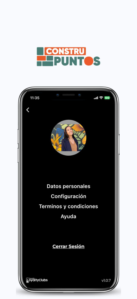 ConstruPuntos - User profile screen of the ConstruPuntos app showing account settings and menu options
