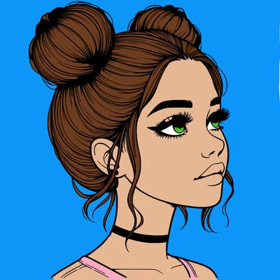 realistic girl with buns on the top of her head