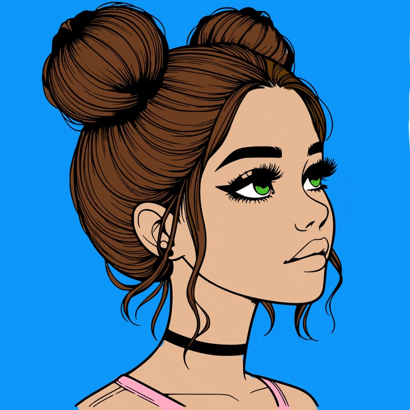 realistic girl with buns on the top of her head
