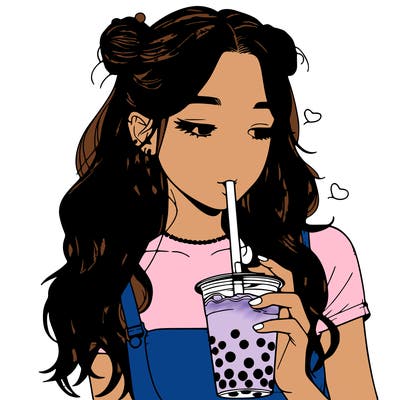 aesthetic realistic girl with boba