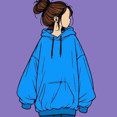 realistic girl with a oversized sweatshirt on and a bun
