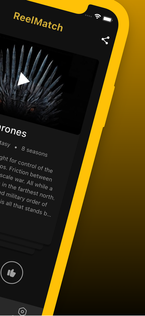 ReelMatch Movie & TV Discovery - Interface de l'application mobile ReelMatch montrant les détails du film et la lecture de la bande-annonce