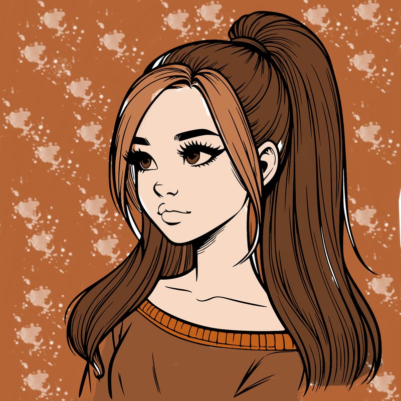 realistic girl with a high ponytail