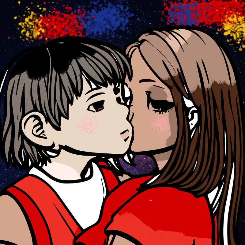 anime girl and boy kissing