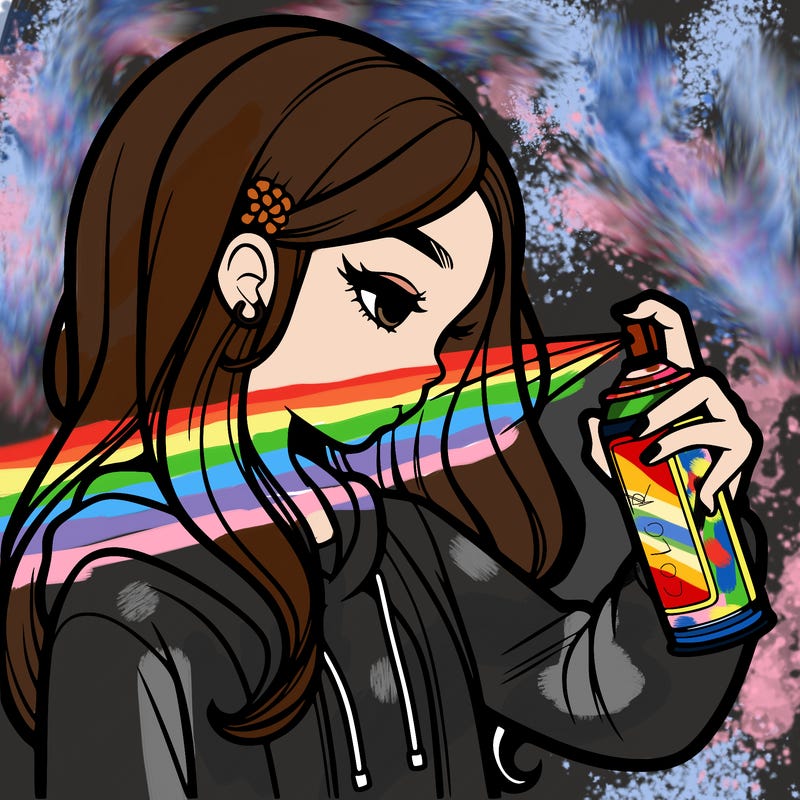 a realistic girl spray painting