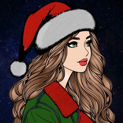 realistic girl in santa hat