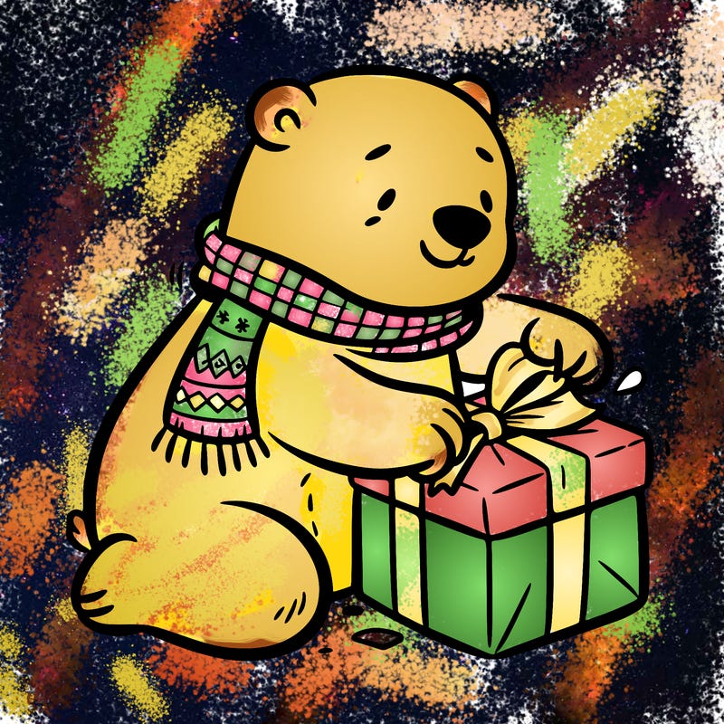polar bear wrapping a present