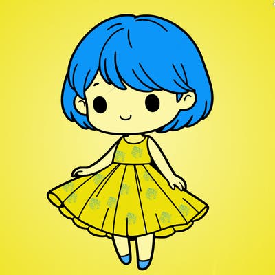 a little girl with short hair and a dress
