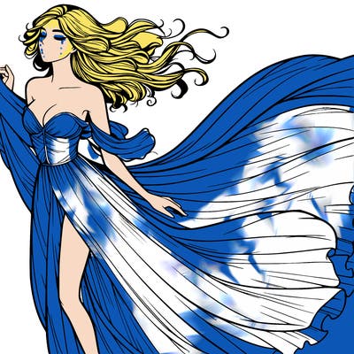 realistic woman in dress flowing the the wind