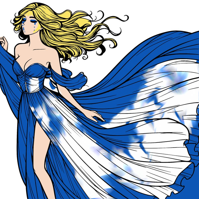 realistic woman in dress flowing the the wind