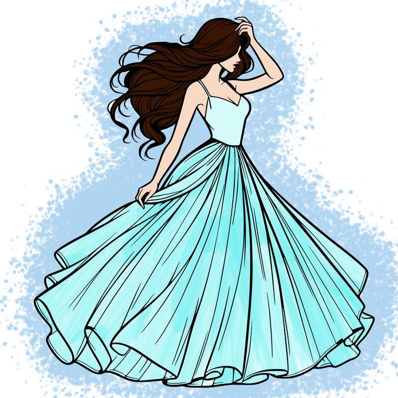 realistic woman with dress flowing in the wind