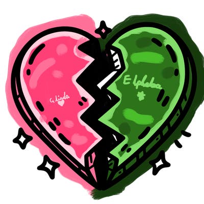 split in half heart