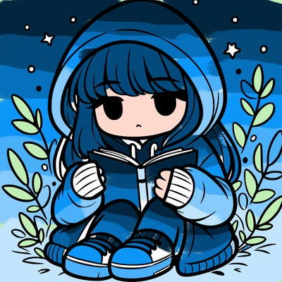 girl in oversized hoodie reading a book