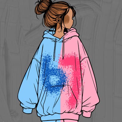 realistic girl with a oversized sweatshirt on and a bun
