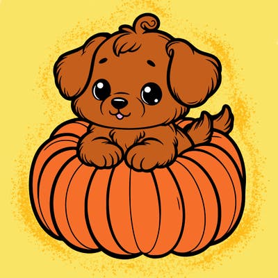 cute little puppy in a pumpkin