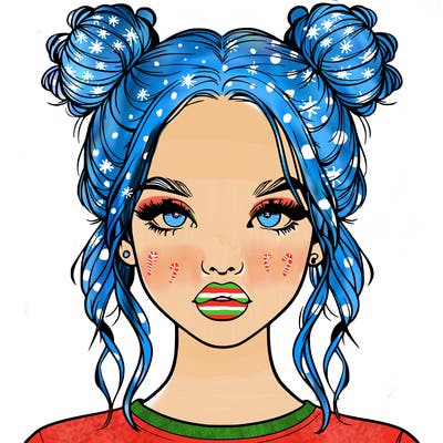 realistic girl with two buns in hair and lips