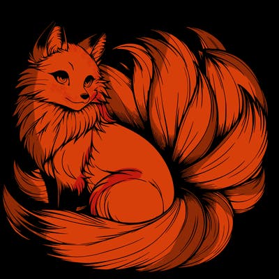 realistic detailed 9 tailed anime fox