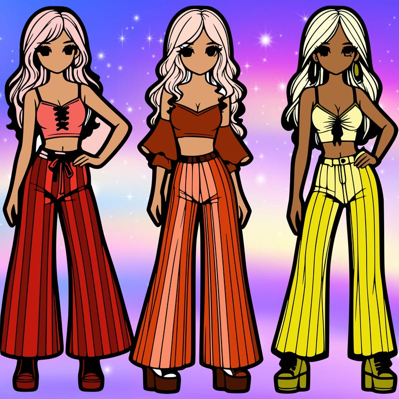 girls with flare pants and crop tops realistic